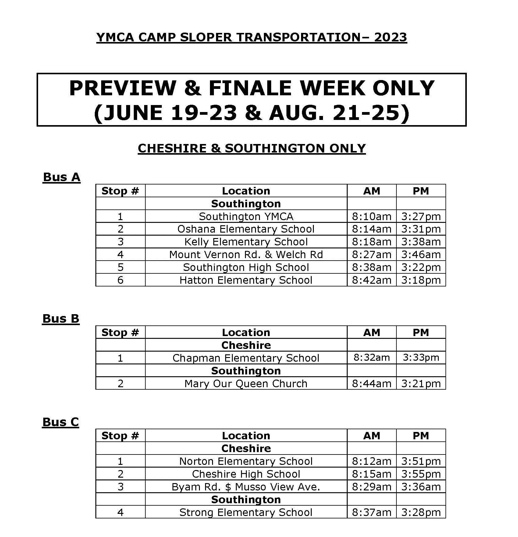 Preview & Finale Week Bus Routes
